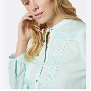 Joie Textured Vesta Pintuck Puff Sleeve Cotton Blouse in Mint Green, Size S